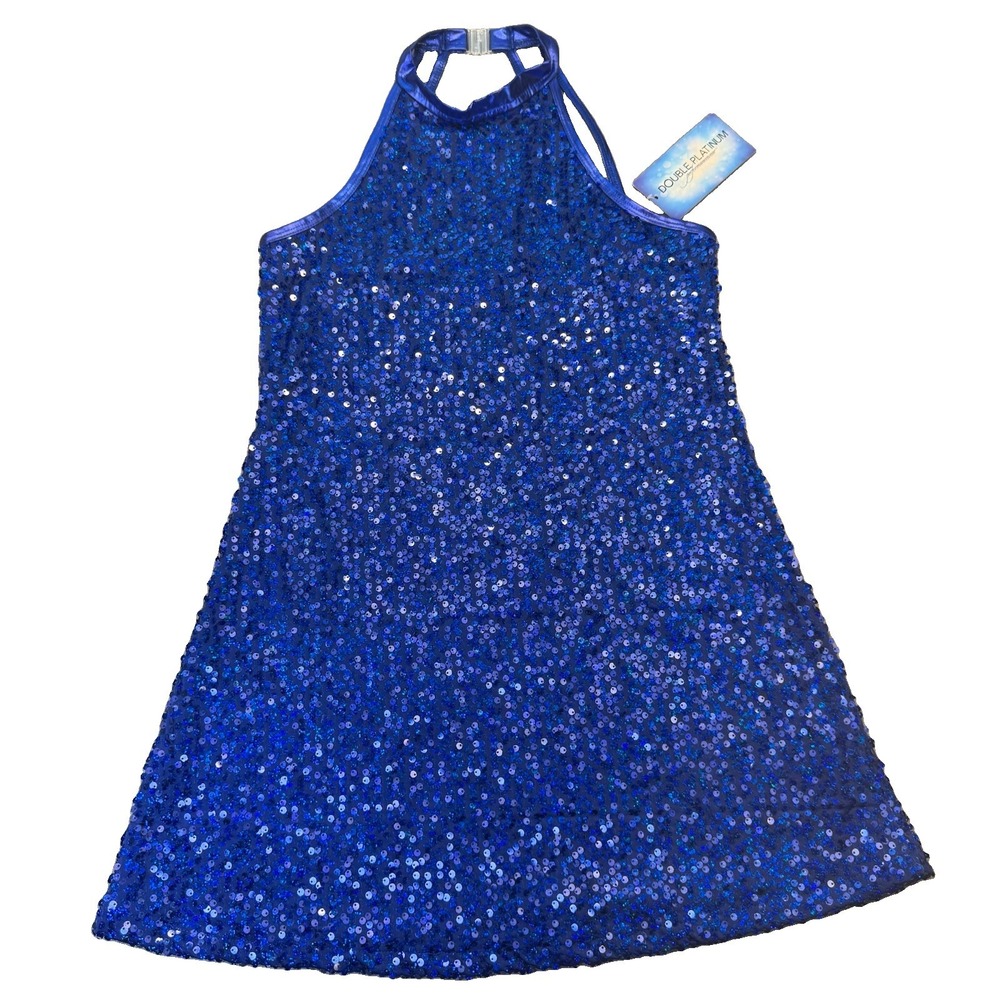 Double Platinum Sequin Royal Blue Tank Dance Performance Dress Women's Sz Small